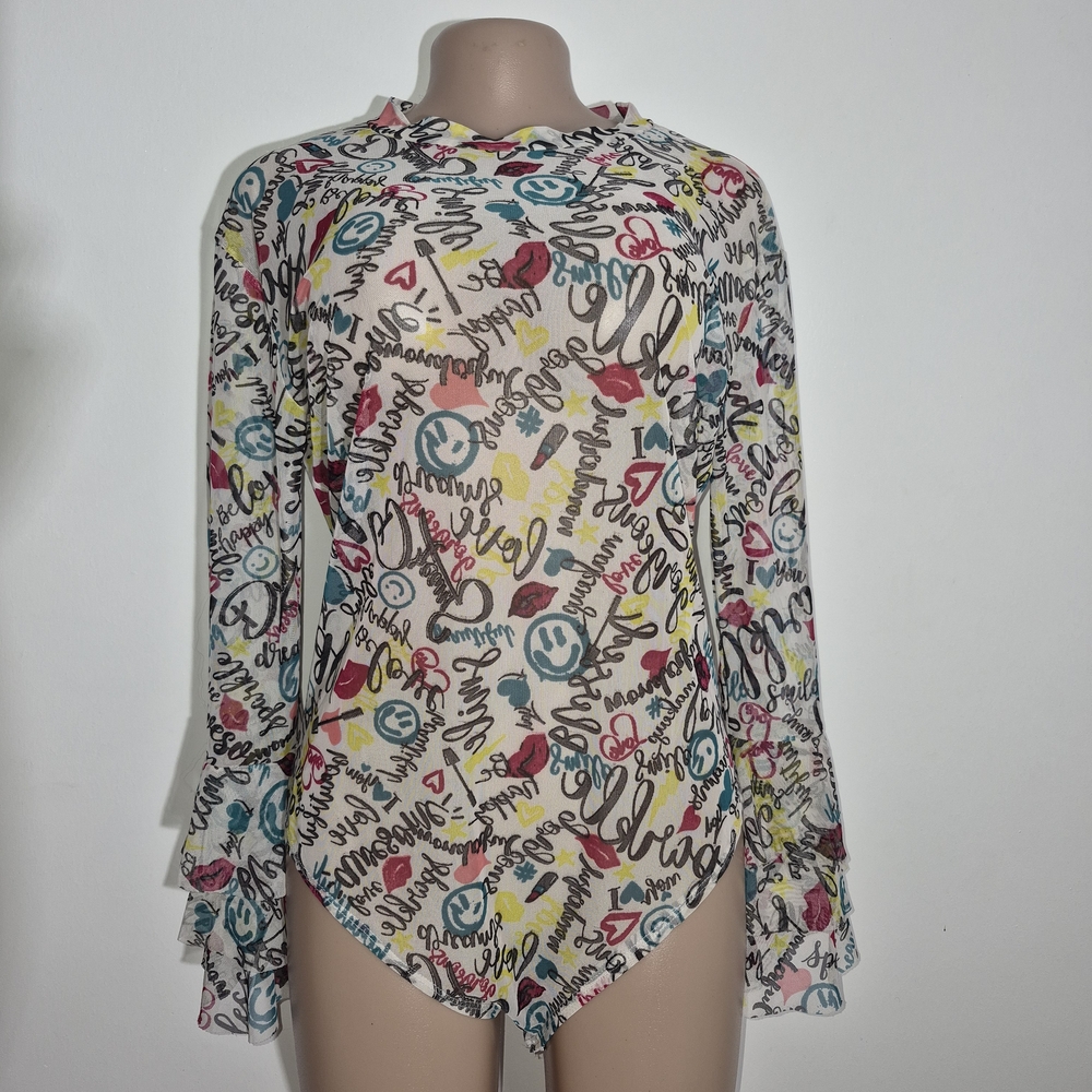 Colorful Graphic Long Sleeve Bodysuit